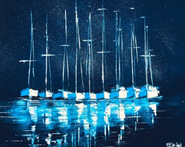 Les voiliers bleus Peinture intitulée "Les voiliers bleus" par Marie-Pascale Le Goff (L’île à L’eau), Œuvre d'art originale, Huile Monté sur Ch…