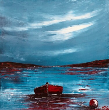 Canot rouge 29X29 3D Peinture intitulée "Canot rouge 29X29 3D" par Marie-Pascale Le Goff (L’île à L’eau), Œuvre d'art originale, Huile Monté sur…
