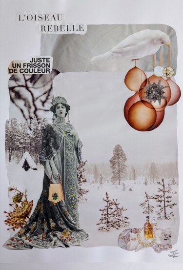 Collages intitulée "L'oiseau rebelle" par Isabelle Flegeau, Œuvre d'art originale, Collages