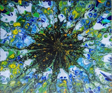 Peinture intitulée "L'oeil du paon prem…" par Françoise Petitjean, Œuvre d'art originale, Acrylique Monté sur Châssis en bois