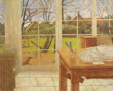 Painting titled "Yard" by Sergej Pisarenko, Original Artwork, Oil