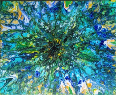 Peinture intitulée "L'oeil du paon deux…" par Françoise Petitjean, Œuvre d'art originale, Acrylique Monté sur Châssis en bois