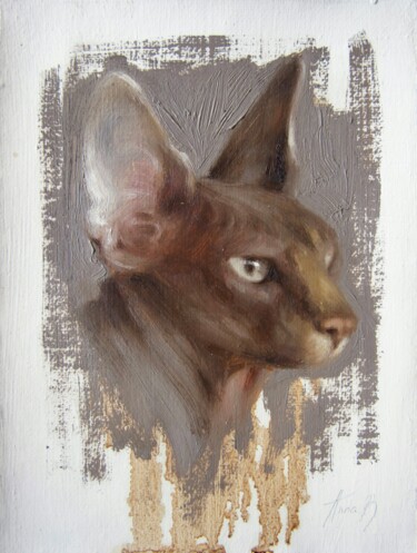 Original oil painting cat portrait sphinx Painting titled "Original oil painti…" by Anna Bernadskaya, Original Artwork, Oil