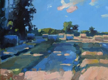 Ζωγραφική με τίτλο "Wheat field in a lo…" από Goran Žigolić (watercolors), Αυθεντικά έργα τέχνης, Ακουαρέλα