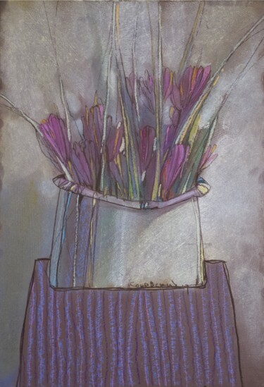 Drawing titled "Крокусы" by Konstantin Konevskikh, Original Artwork, Pastel Mounted on Wood Panel