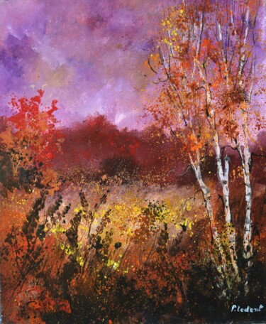绘画 标题为“Aspen trees 5623” 由Pol Ledent, 原创艺术品, 油 安装在木质担架架上