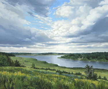 Peinture intitulée "River valley" par Tatiana Votkal, Œuvre d'art originale, Huile Monté sur Châssis en bois