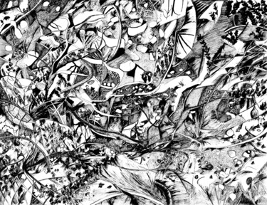 Σχέδιο με τίτλο "Abstraction noir et…" από Sandra Vigouroux, Αυθεντικά έργα τέχνης, Μελάνι