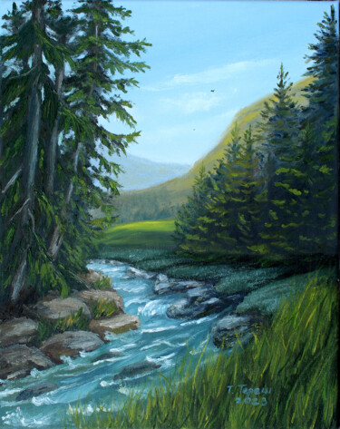 "Mountain stream" Painting titled ""Mountain stream"" by Tetiana Teresh, Original Artwork, Oil