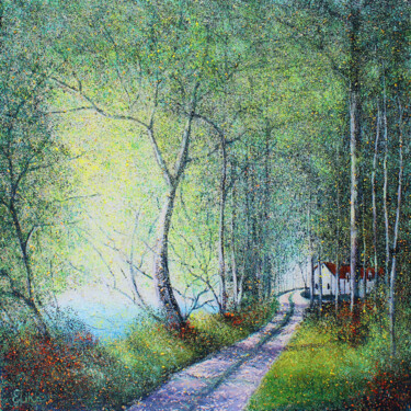 Peinture intitulée "Le chemin dans la f…" par Elika Dessapt, Œuvre d'art originale, Acrylique Monté sur Châssis en bois