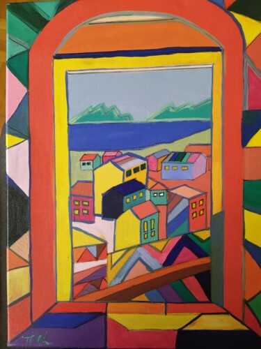 Peinture intitulée "city" par Katalin Tóth, Œuvre d'art originale, Acrylique