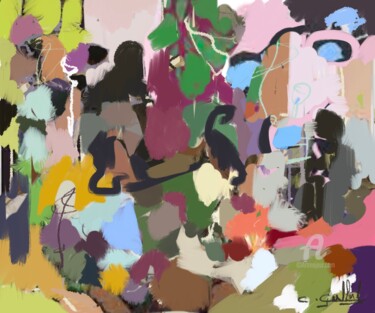 Painting titled "Douce rêverie 2." by Cédric Gaillard, Original Artwork, Oil Mounted on Wood Stretcher frame