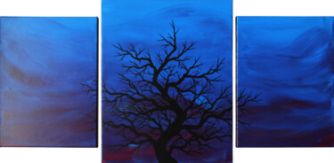 Silhouette sombre d’arbre. Painting titled "Silhouette sombre d…" by Jonathan Pradillon, Original Artwork, Acrylic Mounted on Wood Stretcher frame