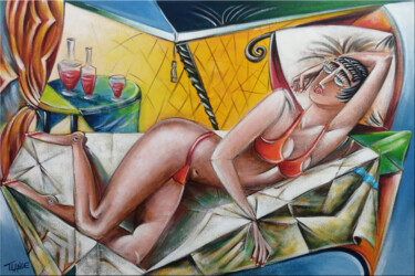 绘画 标题为“Woman Chillout #M202” 由Thomas Lange, 原创艺术品, 油 安装在木质担架架上