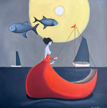 Painting titled "Regatta on the Rhine" by Nina Grighel, Original Artwork, Oil