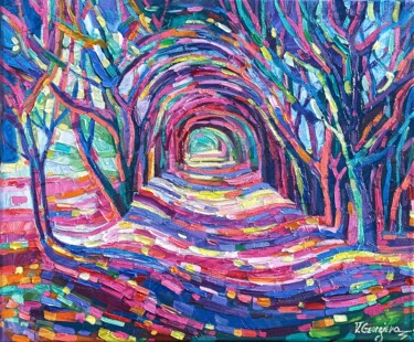 Schilderij getiteld "Pink way" door Vanya Georgieva, Origineel Kunstwerk, Olie Gemonteerd op Frame voor houten brancard