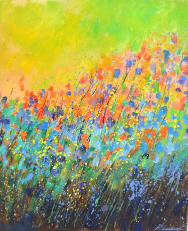 Schilderij getiteld "Summer flowers 5632" door Pol Ledent, Origineel Kunstwerk, Olie Gemonteerd op Frame voor houten brancard