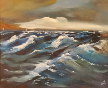 Peinture intitulée "Tempête en Méditerr…" par Catherine Maury, Œuvre d'art originale, Huile