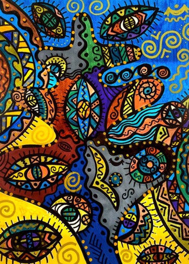 Peinture intitulée "Golden lava" par Olena Kovalenko, Œuvre d'art originale, Marqueur