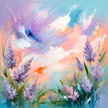 Peachy Illusions in lilac. Original abstract oil painting. Painting titled "Peachy Illusions in…" by Annet Loginova, Original Artwork, Oil Mounted on Wood Stretcher frame