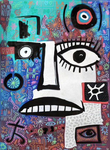 Schilderij getiteld "Tick Tock" door Well Well, Origineel Kunstwerk, Acryl