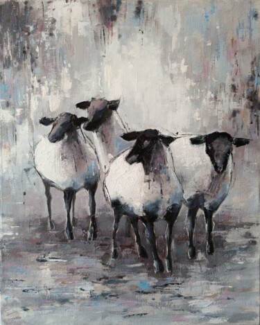 Oil painting "Sheep" palette knife 50*40. 绘画 标题为“Oil painting "Sheep…” 由Виктория Кернер, 原创艺术品, 油 安装在木质担架架上