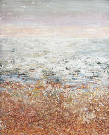 White sea, marine abstraction, beach, sand, waves, sparks Painting titled "White sea, marine a…" by Nika Mayer, Original Artwork, Oil Mounted on Wood Stretcher frame