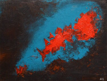 Painting titled "Fish and the heart" by Anastasia Gangal, Original Artwork, Acrylic Mounted on Wood Panel