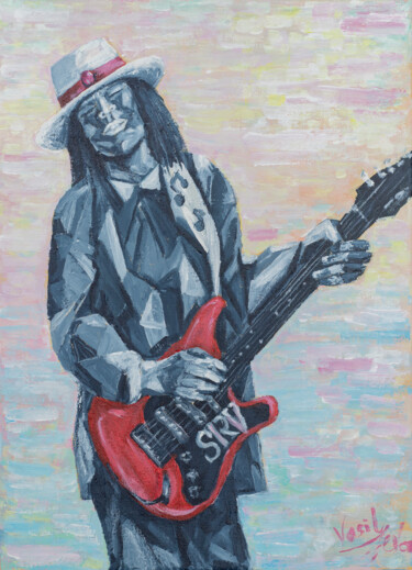Brothers in Blues. Stevie Ray Vaughan. Diptych, part #1 Schilderij getiteld "Brothers in Blues.…" door Galina Vasiljeva, Origineel Kunstwerk, Acryl