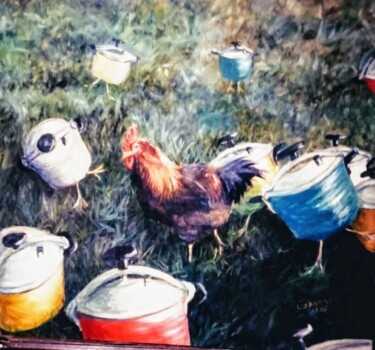 Painting titled "Les cocottes" by Garjifet, Original Artwork, Oil Mounted on Wood Panel