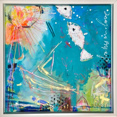 Painting titled "Fishes in Love No.4…" by Beate Garding Schubert, Original Artwork, Acrylic Mounted on Wood Stretcher frame