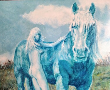 Painting titled "Maud la grâce et la…" by Garjifet, Original Artwork, Oil Mounted on Wood Stretcher frame