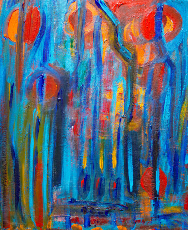 Painting titled "Forgotten Suns" by Nathalie Gribinski, Original Artwork, Acrylic Mounted on Cardboard