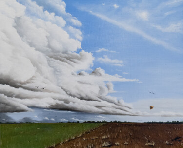 Peinture intitulée "La plaine de Perthe…" par Pascal Genevois, Œuvre d'art originale, Huile Monté sur Châssis en bois