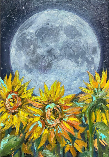 Full Moon Sunflower 绘画 标题为“Full Moon Sunflower” 由Inna Kalenychenko, 原创艺术品, 油