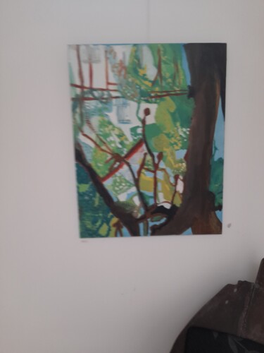 Schilderij getiteld "maison et jardin a…" door Paule Rochet, Origineel Kunstwerk, Olie Gemonteerd op Frame voor houten branc…