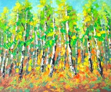 绘画 标题为“Birch trees Landsca…” 由Elena Ivanova, 原创艺术品, 丙烯 安装在木质担架架上
