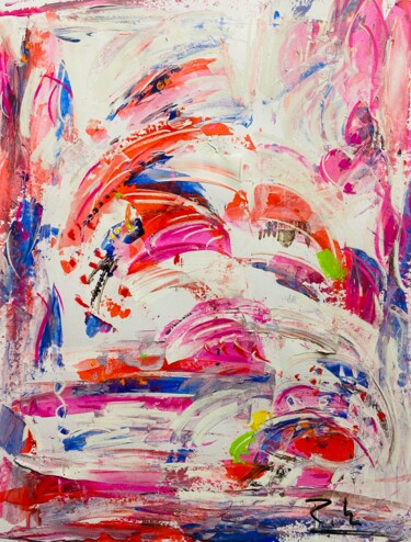 Painting titled "Ondes en pink et ro…" by Regine Blot, Original Artwork, Acrylic Mounted on Wood Panel