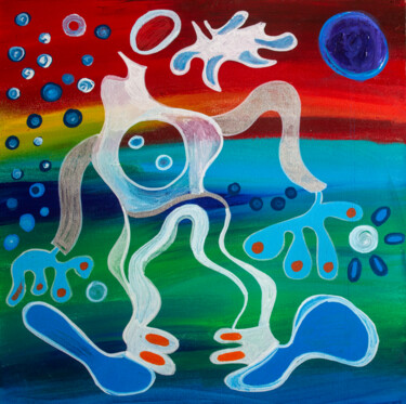 Painting titled "Bubble Heart" by Nathalie Gribinski, Original Artwork, Oil Mounted on Wood Stretcher frame