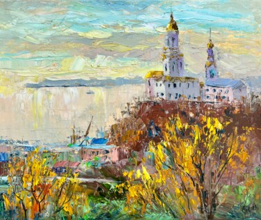 Cathedral over Avachinskaya Bay Painting titled "Cathedral over Avac…" by Evgeniya Polyudova, Original Artwork, Oil Mounted on Wood Stretcher frame