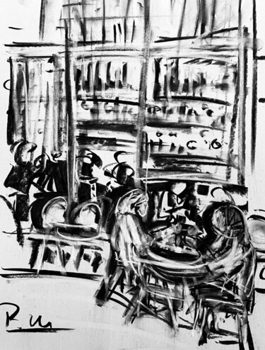 图画 标题为“Couple autour d'une…” 由Regine Blot, 原创艺术品, 木炭 安装在木板上
