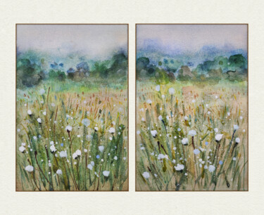 Pintura intitulada "Диптих. Белоснежное…" por Denis Filip, Obras de arte originais, Aquarela