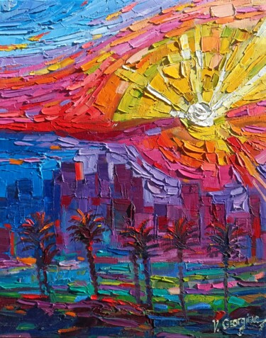 Los Angeles fire sunset 绘画 标题为“Los Angeles fire su…” 由Vanya Georgieva, 原创艺术品, 油 安装在木质担架架上