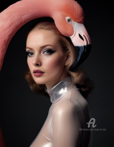 The beauty and the flamingo Arts numériques intitulée "The beauty and the…" par Rouge De Joie, Œuvre d'art originale, Image générée par l'IA