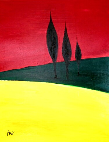 Painting titled "Arbres pinceaux" by Vincent Arin, Original Artwork, Oil Mounted on Wood Stretcher frame