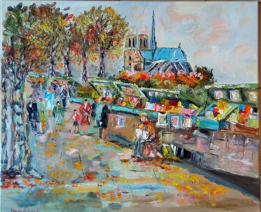 Painting titled "PARIS NOTRE DAME LE…" by Jean Pierre Jumeaux, Original Artwork, Oil Mounted on Wood Stretcher frame