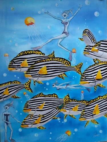 Peinture intitulée "LES SIRENES" par Isabelle Zwang, Œuvre d'art originale, Encre