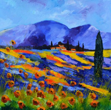 Painting titled "Provence 6623" by Pol Ledent, Original Artwork, Oil Mounted on Wood Stretcher frame