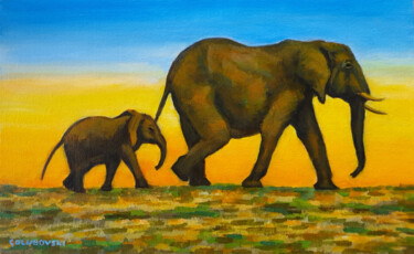 elephants Peinture intitulée "elephants" par Nikola Golubovski, Œuvre d'art originale, Acrylique
