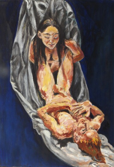 Descente de croix. 绘画 标题为“Descente de croix.” 由Jean François Poussard, 原创艺术品, 油